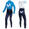 Set Langarmtrikot + Trägerhose Lange 2019 Movistar Team Winter Thermal Fleece N001